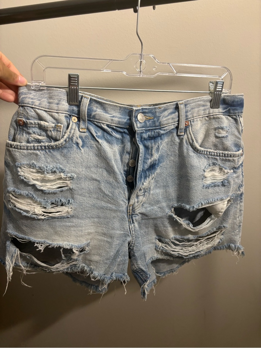 We The Free Light Blue Distressed Denim Shorts